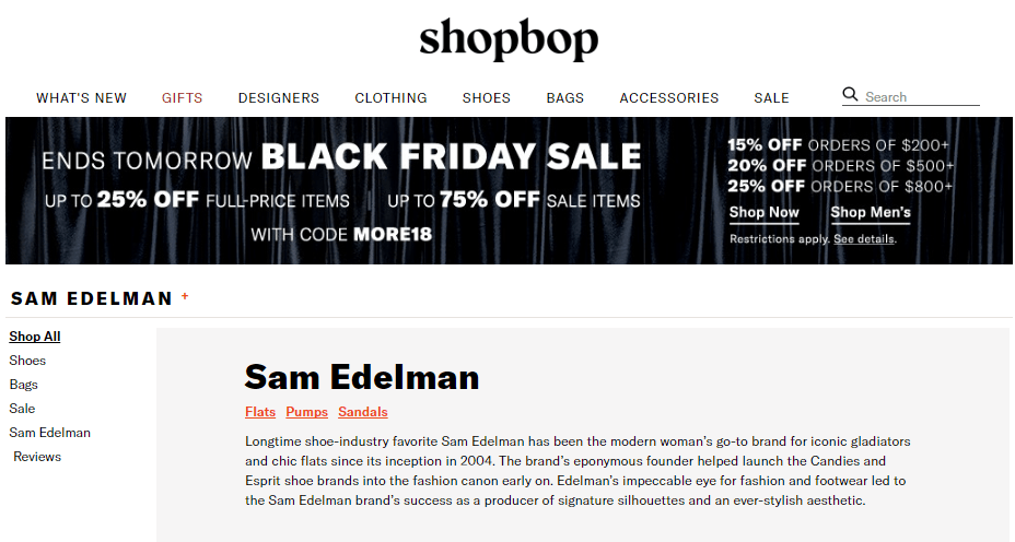 Shopbop 2018感恩節優惠碼, Sam Edelman鞋款抵至香港59折,  最平低至HK$229起